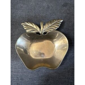 Vintage Brass Apple Fruit Trinket Tray Dish Farmhouse Cottagecore Detailed